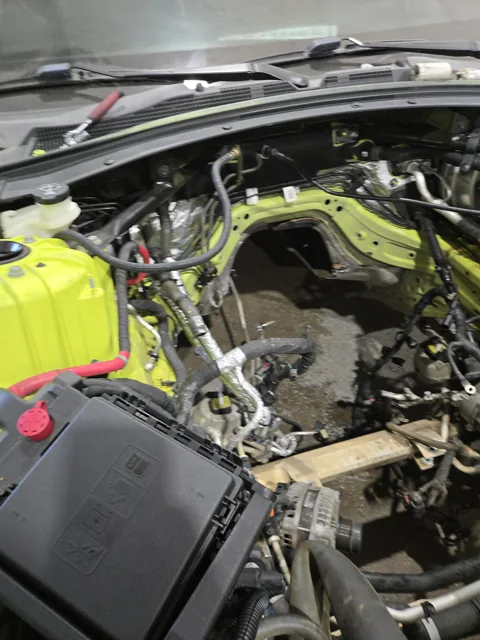 Camaro engine bay during drivetrain work
