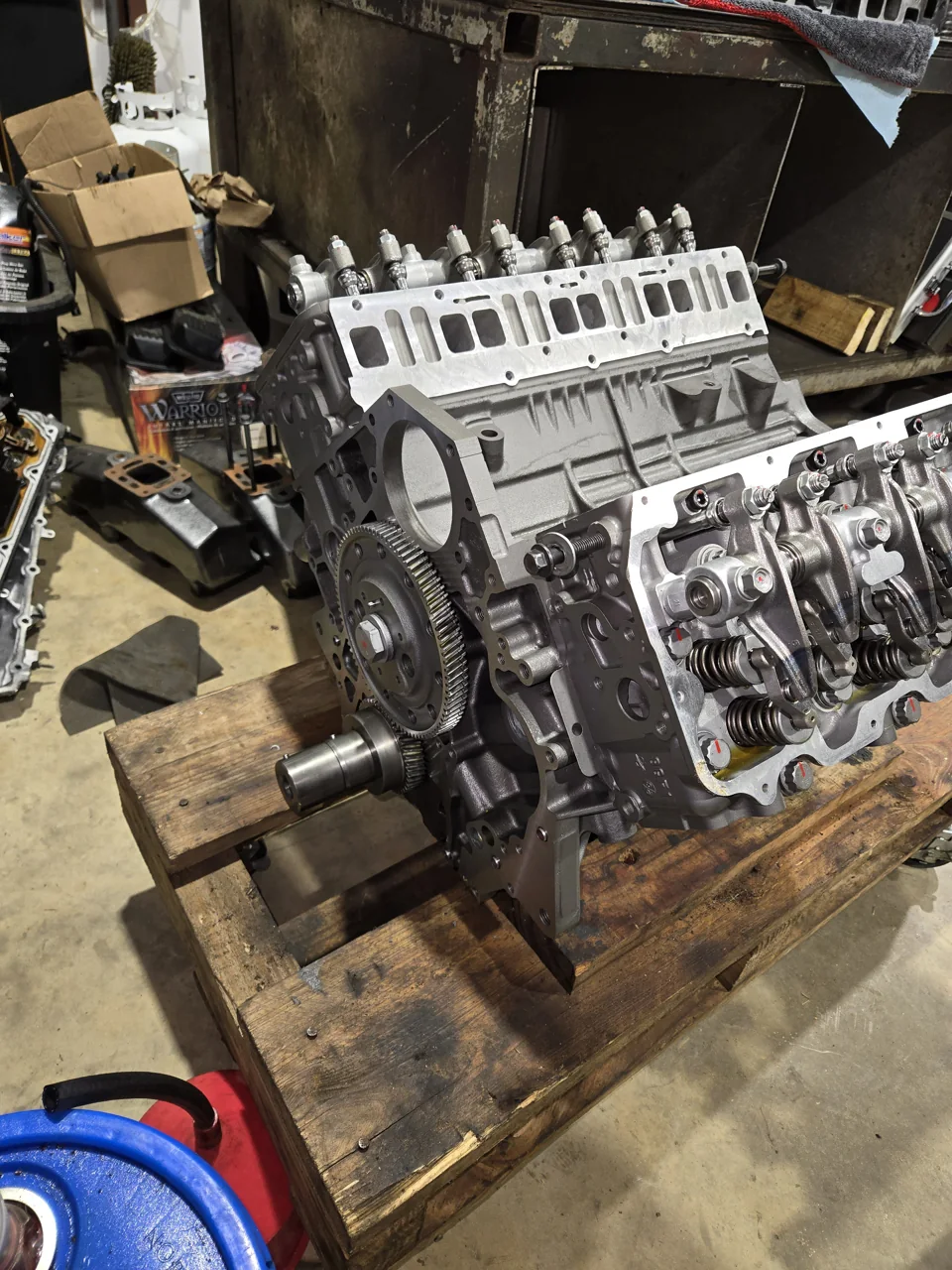 Engine assembly and valvetrain on the Big 3 workbench
