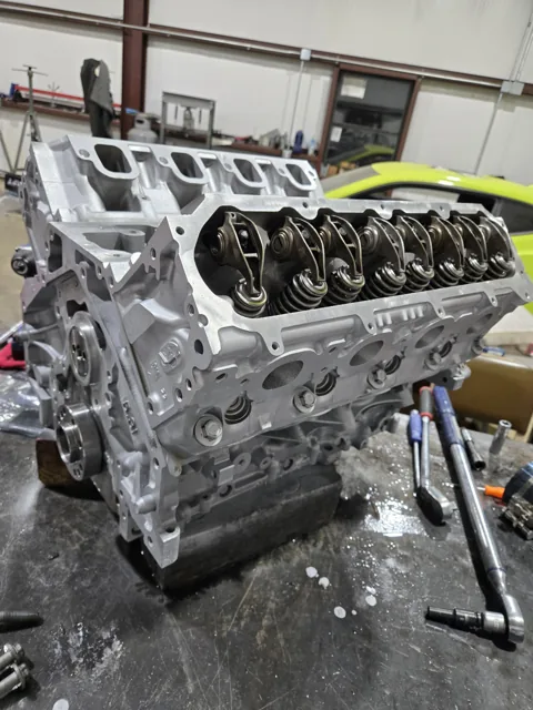LT long-block assembly on the Big 3 workbench