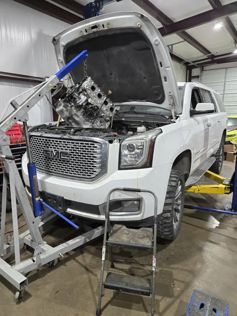 Vehicle in the Big 3 shop during engine work